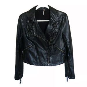 NWOT Free People Black Vegan Leather Jacket Size 6